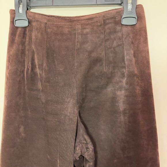VTG Ann Taylor Chocolate Brown Suede Leather High Rise Pants Womens 2 Old Money - Picture 2 of 12